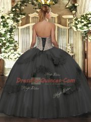 Sleeveless Tulle Floor Length Lace Up Quinceanera Dresses in Apple Green with Beading and Appliques