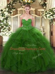 Elegant Floor Length Ball Gowns Sleeveless Green 15th Birthday Dress Lace Up