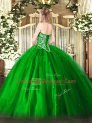 Green Ball Gowns Beading Quinceanera Dresses Lace Up Tulle Sleeveless Floor Length