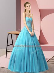 A-line Prom Party Dress Baby Blue Sweetheart Tulle Sleeveless Floor Length Lace Up