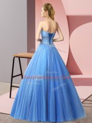 A-line Prom Party Dress Baby Blue Sweetheart Tulle Sleeveless Floor Length Lace Up