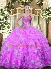 Fitting Lilac 15th Birthday Dress Military Ball and Sweet 16 with Beading and Ruffled Layers Sweetheart Sleeveless Lace Up