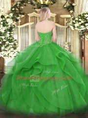 Green Ball Gowns Tulle Sweetheart Sleeveless Beading and Ruffles Floor Length Lace Up Ball Gown Prom Dress