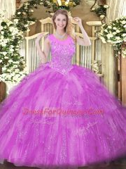 Ball Gowns Sweet 16 Dresses Lilac Scoop Tulle Sleeveless Floor Length Zipper