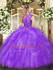 Ball Gowns Sweet 16 Dresses Lilac Scoop Tulle Sleeveless Floor Length Zipper