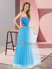 Pretty Blue Lace Up Sweetheart Sequins Tulle Sleeveless
