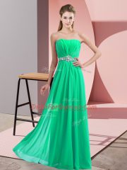 Custom Fit Strapless Sleeveless Floor Length Beading Turquoise Chiffon