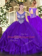 Ball Gowns Quince Ball Gowns Eggplant Purple Scoop Organza Sleeveless Floor Length Lace Up