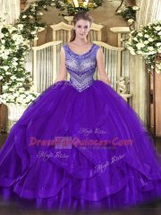 Ball Gowns Quince Ball Gowns Eggplant Purple Scoop Organza Sleeveless Floor Length Lace Up
