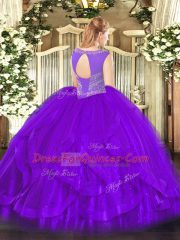 Ball Gowns Quince Ball Gowns Eggplant Purple Scoop Organza Sleeveless Floor Length Lace Up