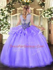 Custom Fit Scoop Sleeveless Zipper Quinceanera Gown Peach Organza