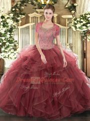 Wonderful Tulle Sleeveless Floor Length Vestidos de Quinceanera and Beading and Ruffled Layers