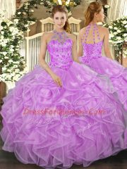 Beautiful Sleeveless Lace Up Floor Length Beading and Ruffles Sweet 16 Dress