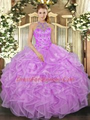 Beautiful Sleeveless Lace Up Floor Length Beading and Ruffles Sweet 16 Dress