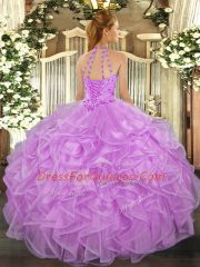 Beautiful Sleeveless Lace Up Floor Length Beading and Ruffles Sweet 16 Dress