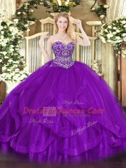 Fantastic Eggplant Purple Sweetheart Lace Up Ruffles Ball Gown Prom Dress Sleeveless