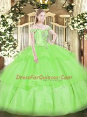 Ideal Lace Up Off The Shoulder Beading and Ruffled Layers Ball Gown Prom Dress Organza Sleeveless