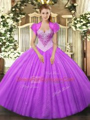 Lilac Sleeveless Tulle Lace Up 15 Quinceanera Dress for Military Ball and Sweet 16 and Quinceanera