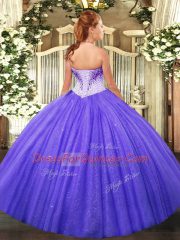 Lilac Sleeveless Tulle Lace Up 15 Quinceanera Dress for Military Ball and Sweet 16 and Quinceanera