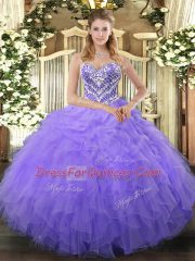 Beading and Ruffles 15th Birthday Dress Lilac Lace Up Sleeveless Floor Length