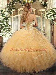 Beading and Ruffles 15th Birthday Dress Lilac Lace Up Sleeveless Floor Length