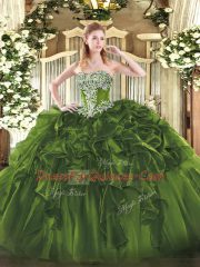 Best Organza Sleeveless Floor Length Quince Ball Gowns and Beading and Ruffles