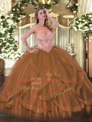 Brown Sleeveless Tulle Lace Up Vestidos de Quinceanera for Sweet 16 and Quinceanera