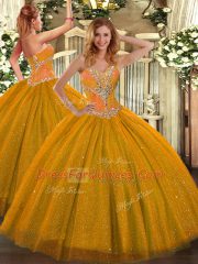 Gold Sweetheart Lace Up Beading Sweet 16 Dress Sleeveless