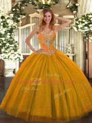 Gold Sweetheart Lace Up Beading Sweet 16 Dress Sleeveless