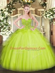 Yellow Green Tulle Lace Up Sweetheart Sleeveless Asymmetrical Vestidos de Quinceanera Lace