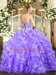 Excellent Lilac Ball Gowns Beading and Ruffled Layers 15th Birthday Dress Lace Up Organza Sleeveless Floor Length
