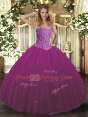 Fancy Tulle Sweetheart Sleeveless Lace Up Beading 15 Quinceanera Dress in Fuchsia