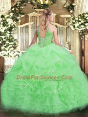 Traditional Halter Top Sleeveless Organza 15th Birthday Dress Beading and Ruffles Lace Up