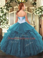 Cute Sleeveless Lace Up Floor Length Beading Sweet 16 Dresses