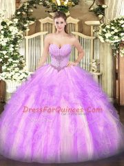 Customized Lilac Sweetheart Neckline Beading and Ruffles Sweet 16 Dress Sleeveless Lace Up