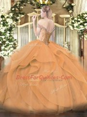 Orange Lace Up Off The Shoulder Beading and Ruffles Quinceanera Dresses Tulle Sleeveless