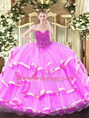 Fuchsia Sleeveless Lace Floor Length 15th Birthday Dress