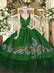 Colorful Dark Green Zipper Straps Beading and Embroidery Sweet 16 Quinceanera Dress Organza and Taffeta Sleeveless