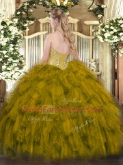Custom Made Green Organza Lace Up Sweetheart Sleeveless Floor Length Quinceanera Gowns Beading and Ruffles