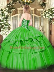 Ideal Olive Green Organza and Taffeta Lace Up Sweetheart Sleeveless Floor Length Quinceanera Dresses Beading and Ruffled Layers
