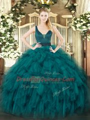 Organza Sleeveless Floor Length Vestidos de Quinceanera and Beading and Ruffles