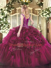 Vintage Wine Red Sleeveless Beading and Ruffles Floor Length Ball Gown Prom Dress