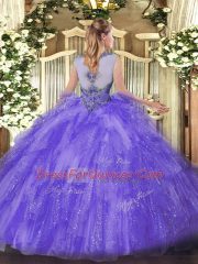 Scoop Sleeveless Organza 15 Quinceanera Dress Beading and Ruffles Zipper