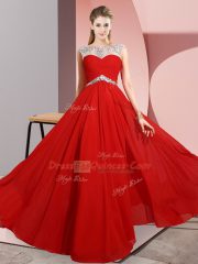 Fabulous Red Scoop Neckline Beading Sleeveless Clasp Handle