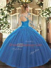 Custom Made Long Sleeves Floor Length Lace Lace Up Sweet 16 Quinceanera Dress with Teal