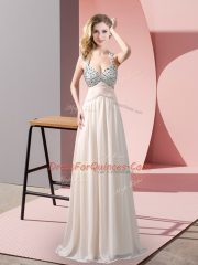 Fitting Floor Length Empire Sleeveless Champagne Dress for Prom Criss Cross