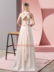 Fitting Floor Length Empire Sleeveless Champagne Dress for Prom Criss Cross