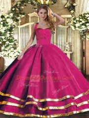 Hot Pink Lace Up 15th Birthday Dress Ruffled Layers Sleeveless Floor Length