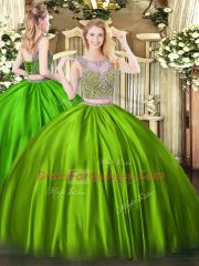 Sleeveless Floor Length Beading Lace Up Quince Ball Gowns with