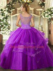 Floor Length Ball Gowns Sleeveless Hot Pink Sweet 16 Dress Clasp Handle